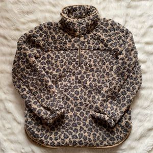 Abercrombie & Fitch Sherpa Half-Zip Faux Leather Trim Sweatshirt in Leopard
